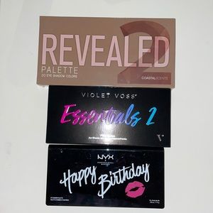 3 Brand new eyeshadow palettes. NYX, Coastal Scents and Violet Voss